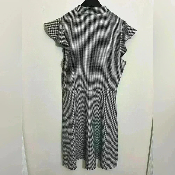 Zoe By Rachel Zoe Front Zip Black White Houndstooth Dress Size 12 Flutter Sleeve - Picture 4 of 8
